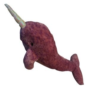 The Petting Zoo Pink Purple Spotted Narwhal Plush Iridescent Horn 19 Inch
